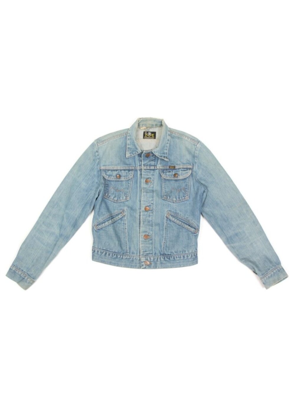 Vintage MAVERICK Blue Bell Distressed Denim Button up Mens Coat Jacket sz S /680